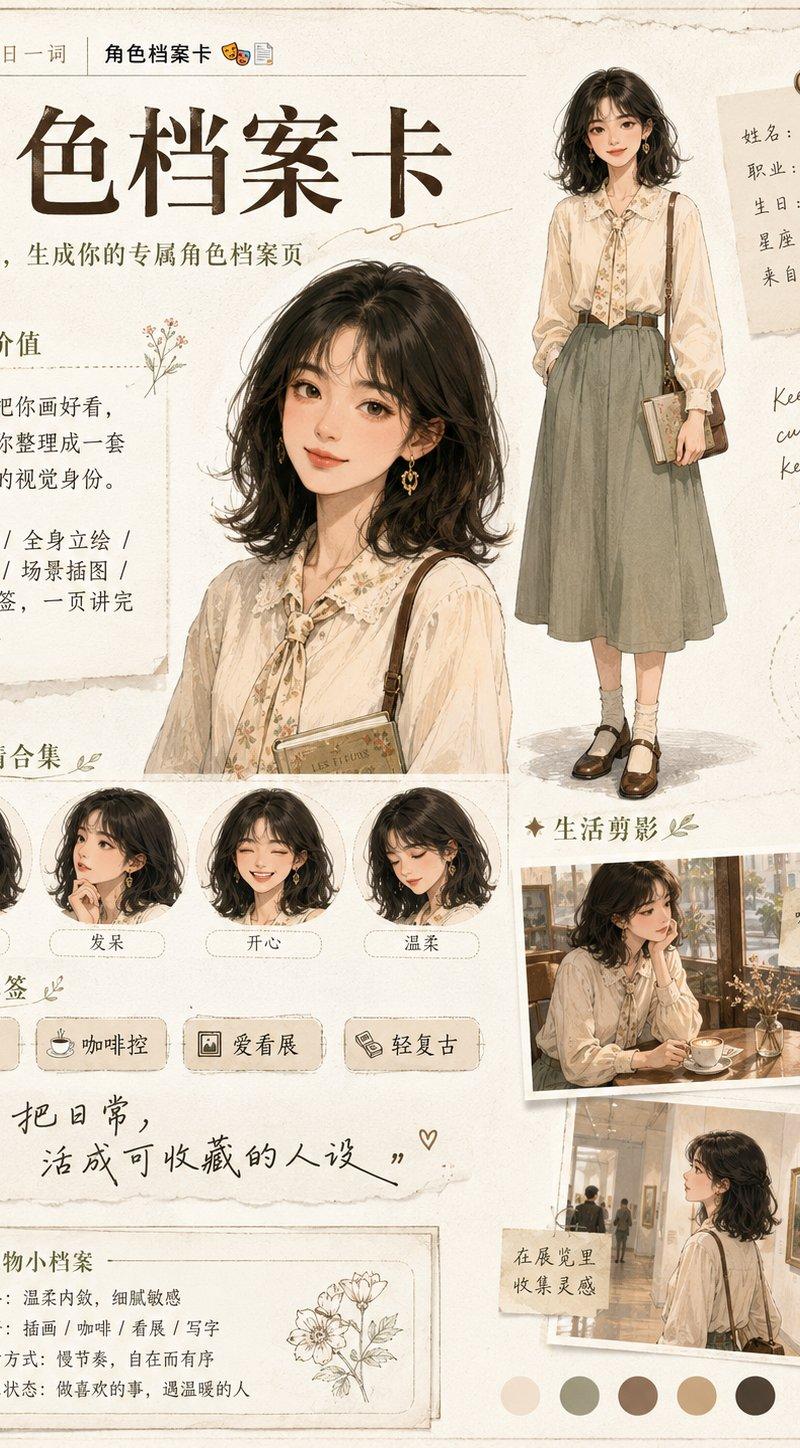 精致手绘风格人物角色档案设定页