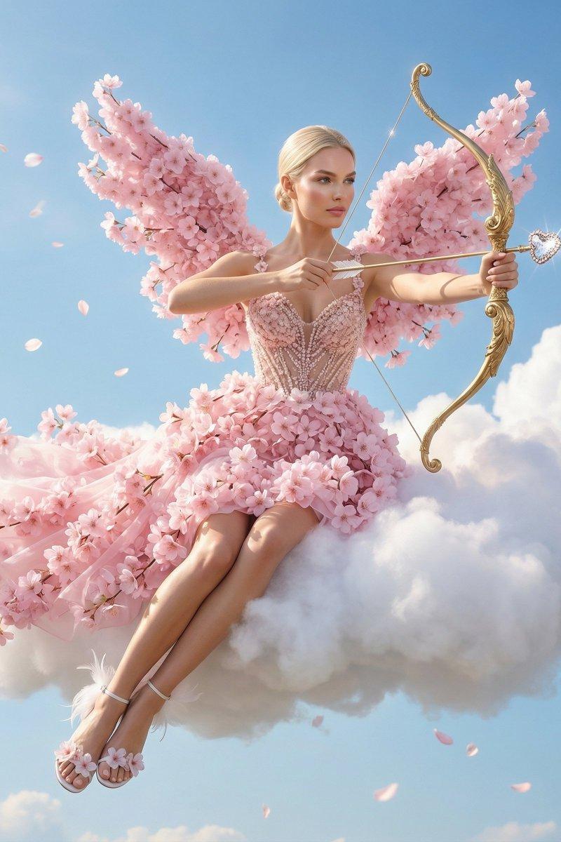 樱花翅膀丘比特女神云端梦幻写真