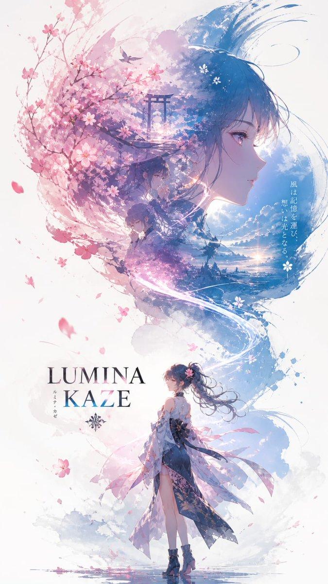 樱花风粒幻化动漫少女剪影