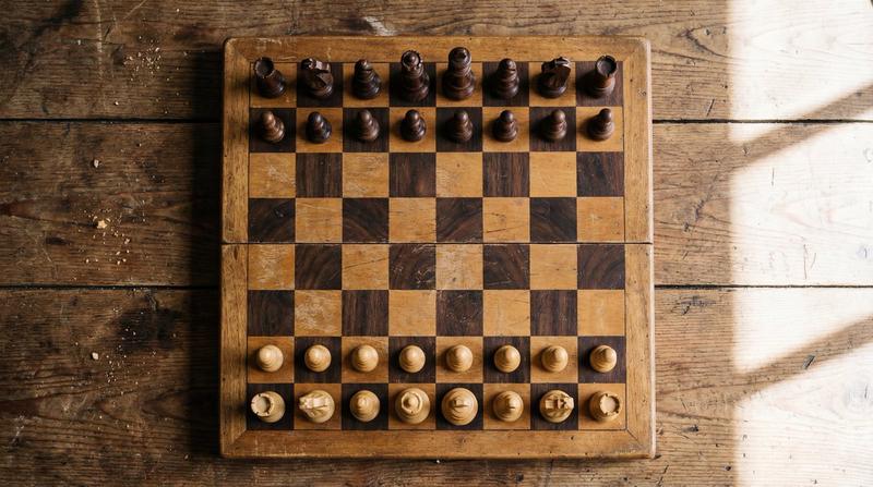 极致光影下的国际象棋棋盘俯视实拍