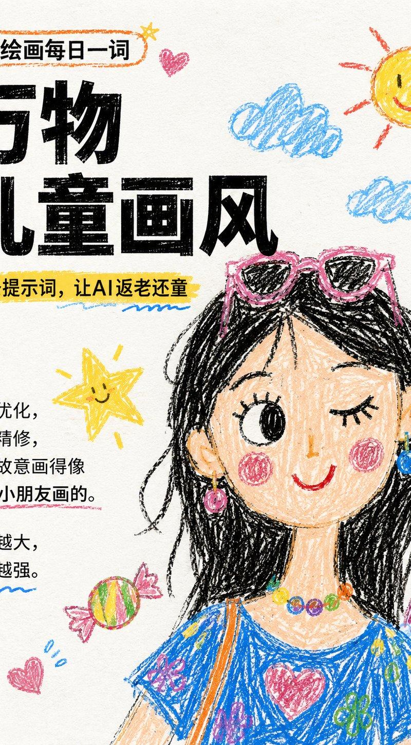 真实儿童蜡笔画插画风格