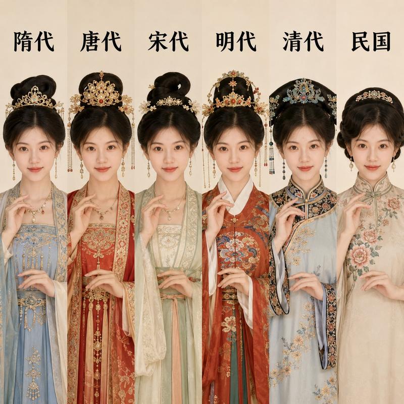 中国历代服饰六宫格人像拼图