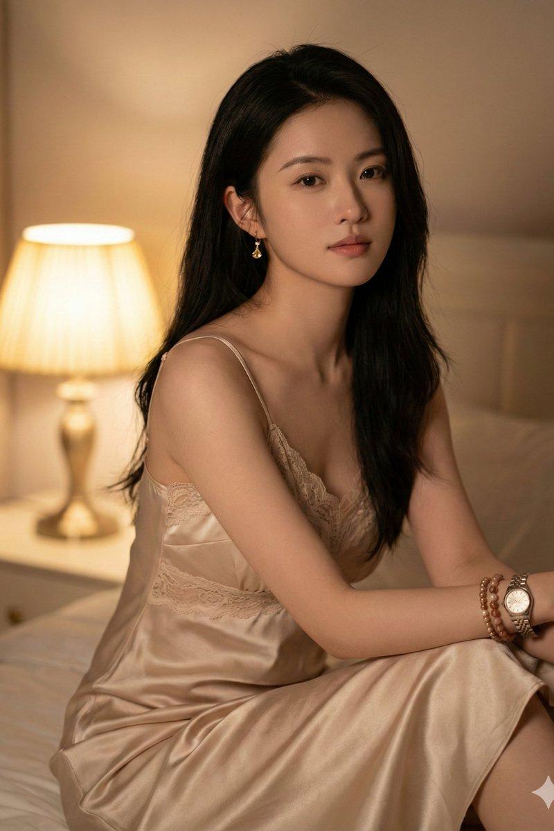 柔光卧室真丝吊带裙，电影质感高颜值人像