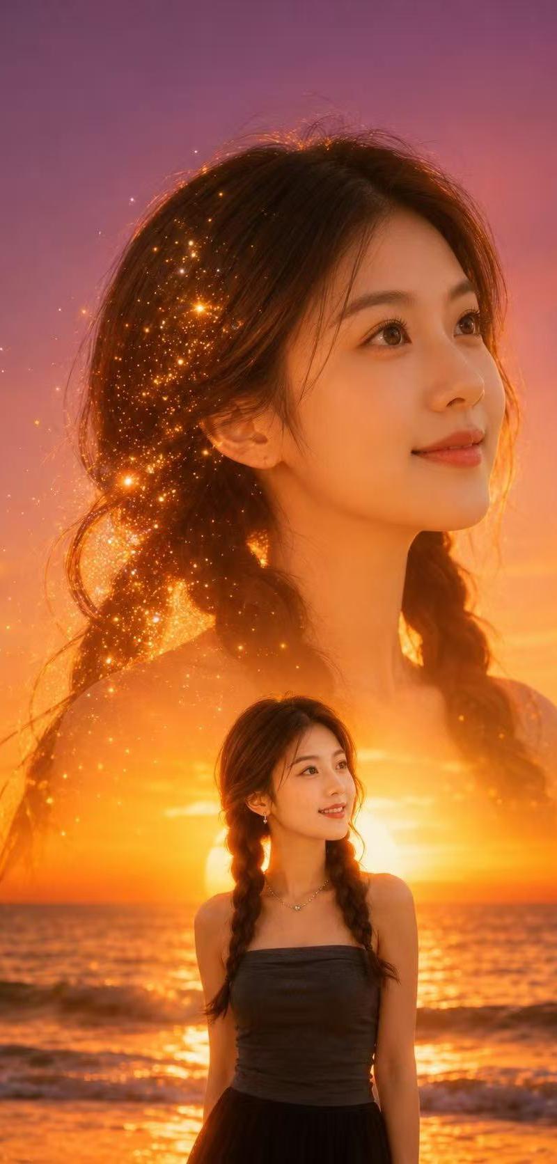 电影级唯美海滩双重曝光人像