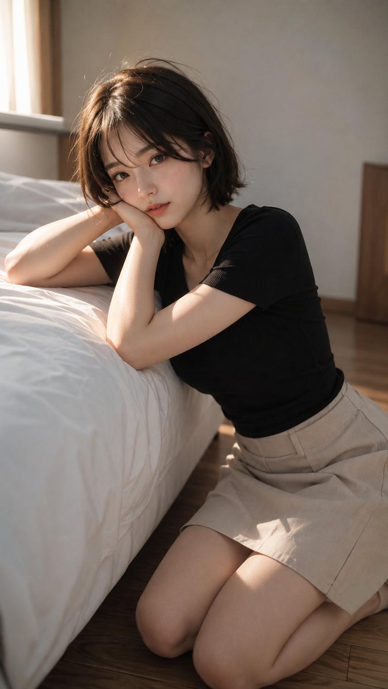 电影感日系卧室东亚女性肖像