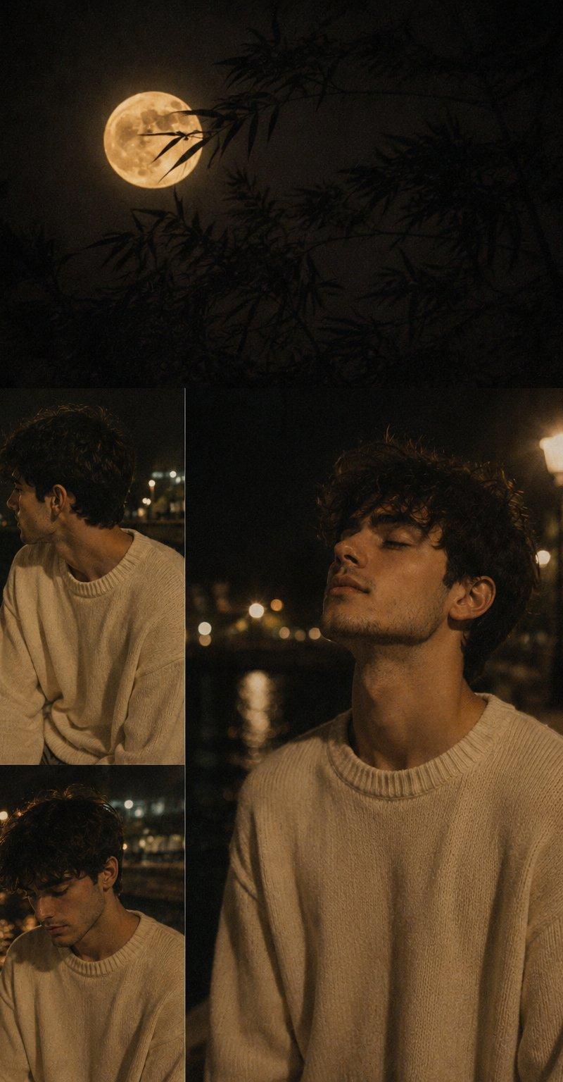 电影感月夜少年拼贴画