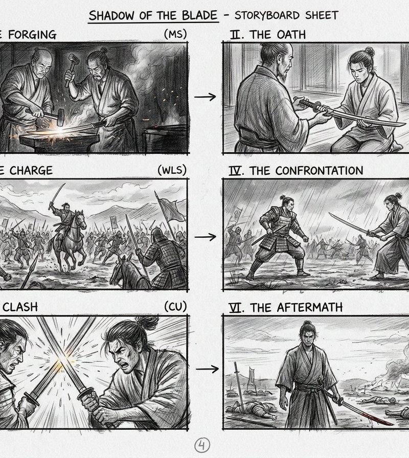 电影感六格铅笔分镜草图