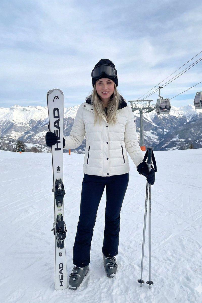 电影级光影下的雪山滑雪女神写实摄影