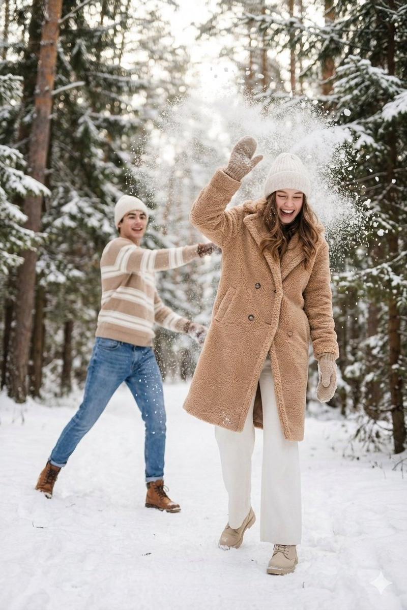 林间雪仗:捕捉情侣嬉戏的冬日电影感瞬间