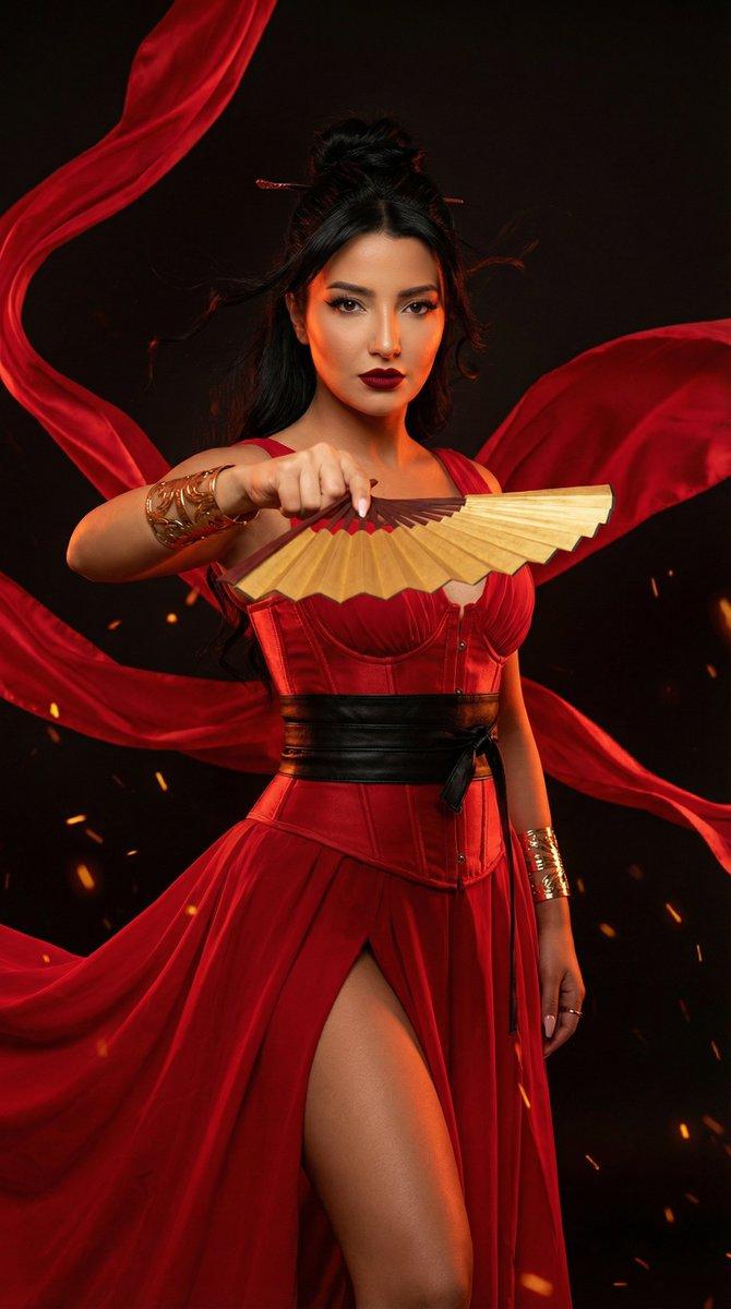 烈焰红裙战神女神电影感特写