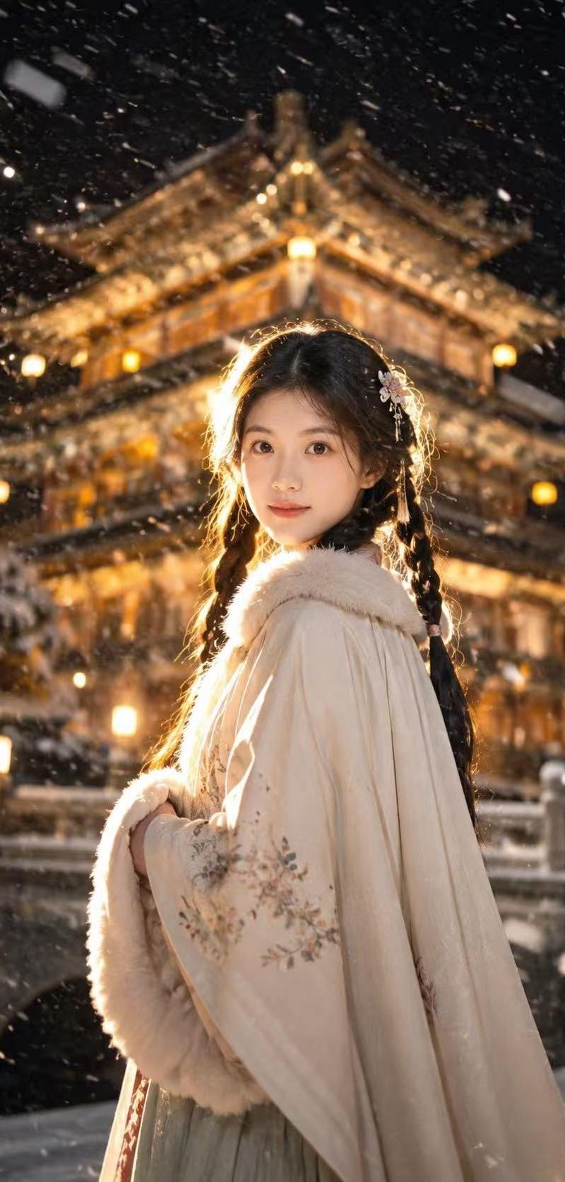 东亚古风雪夜电影感唯美人像