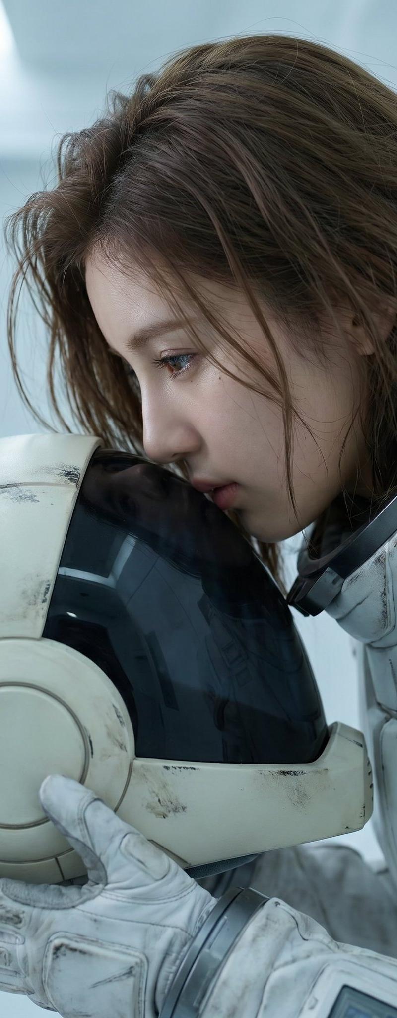 电影感女性机师头盔侧颜特写