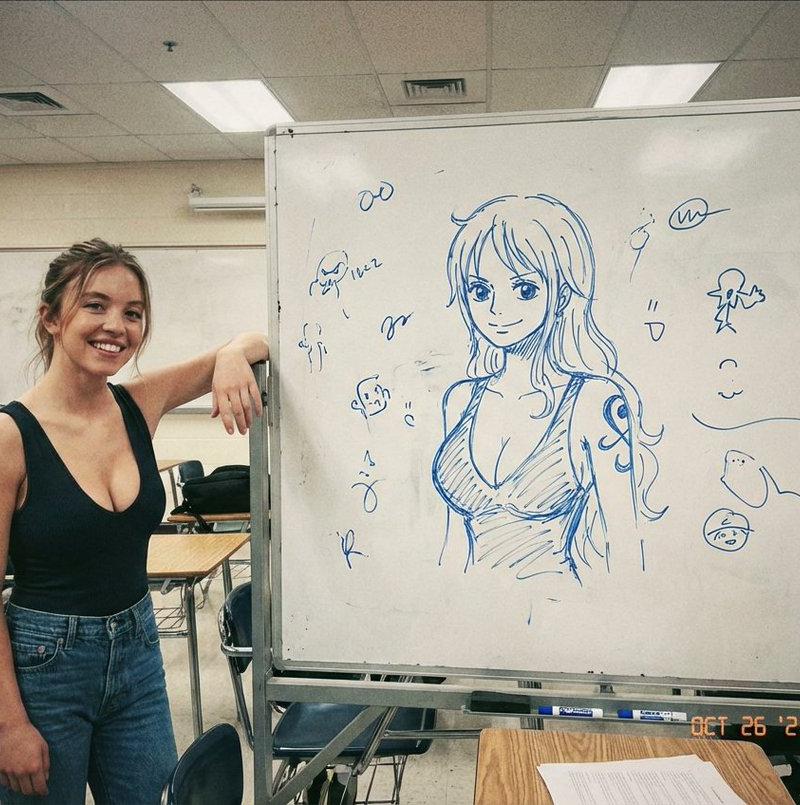 教室随手拍西德妮斯威尼展示白板娜美素描