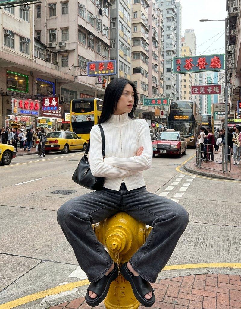 霓虹街头的自信女郎