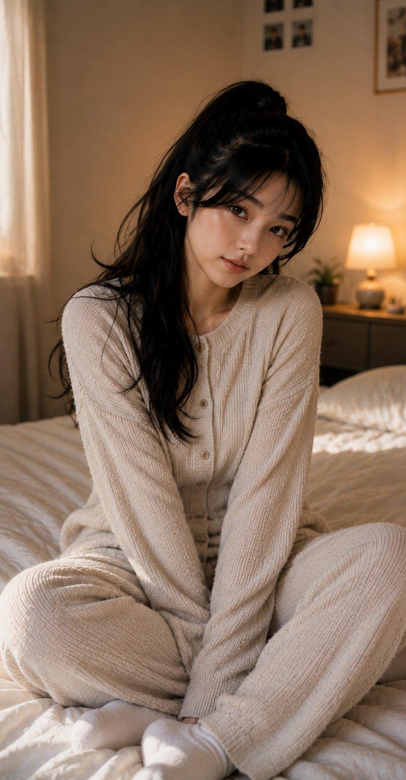 卧室中的东亚温婉少女生活人像