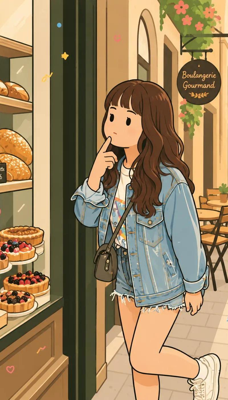 治愈系面包店少女手绘童话插画