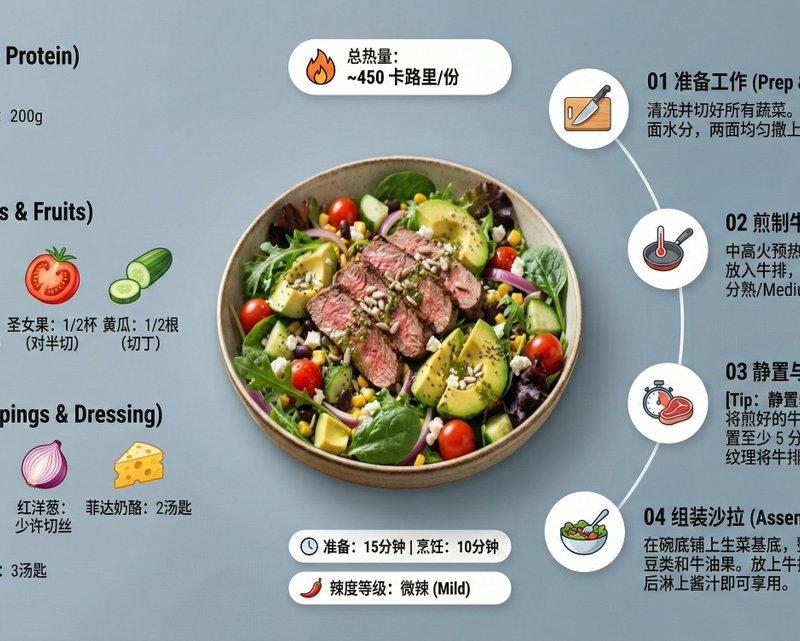 创意悬浮视角的现代美食食谱信息图