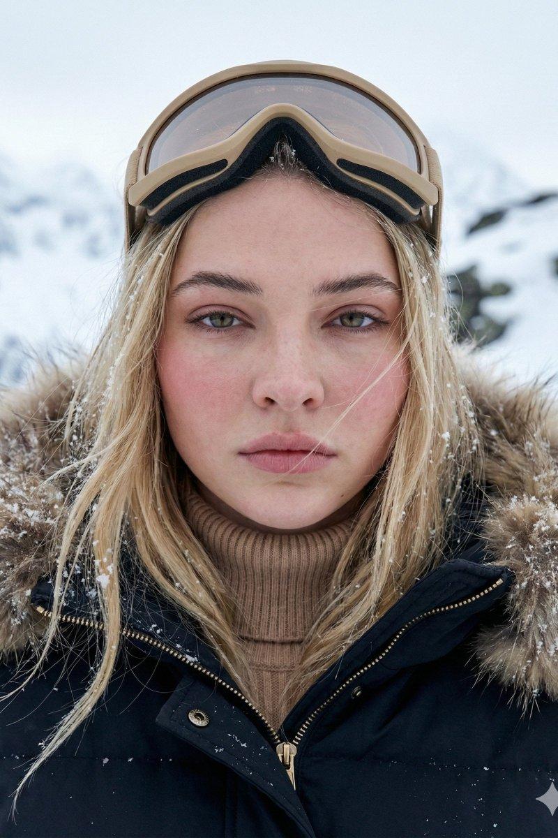冰封雪山中北欧少女的清澈蓝眸