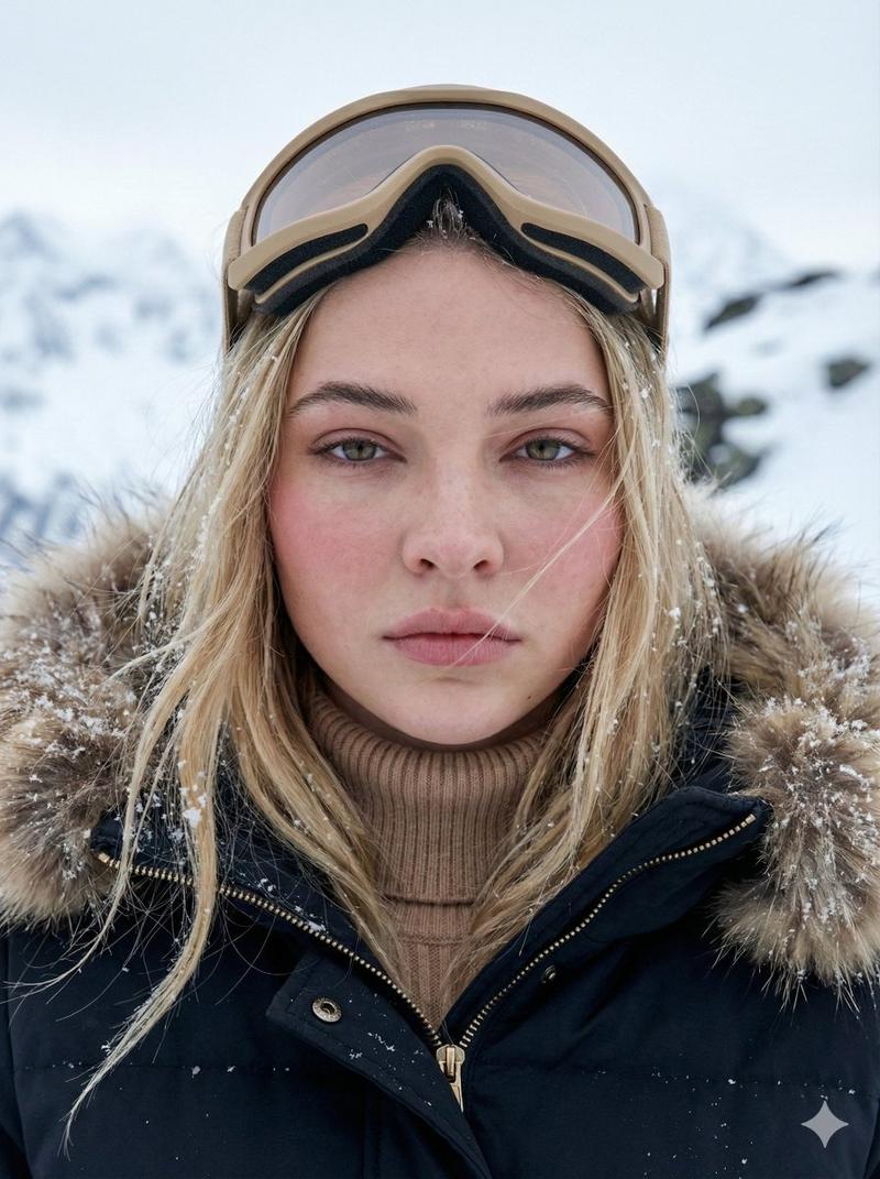 冰封雪山中北欧少女的清澈蓝眸