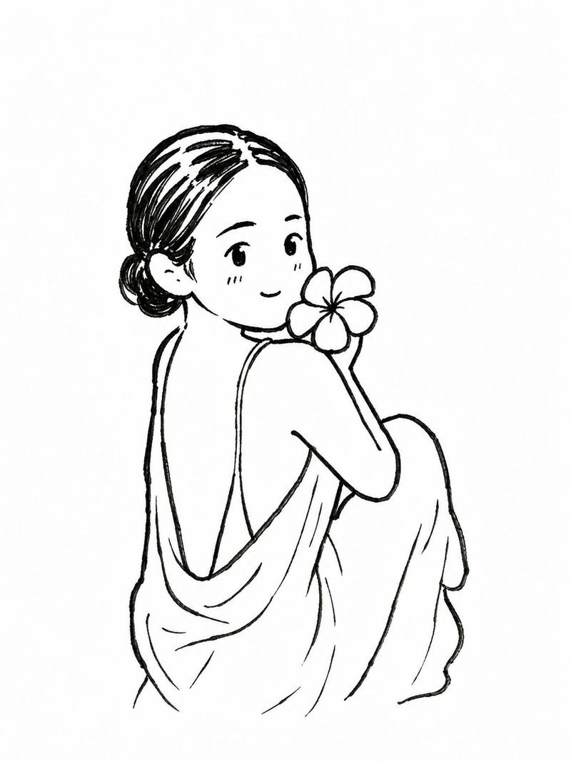萌系黑白手绘Q版母子涂鸦插画