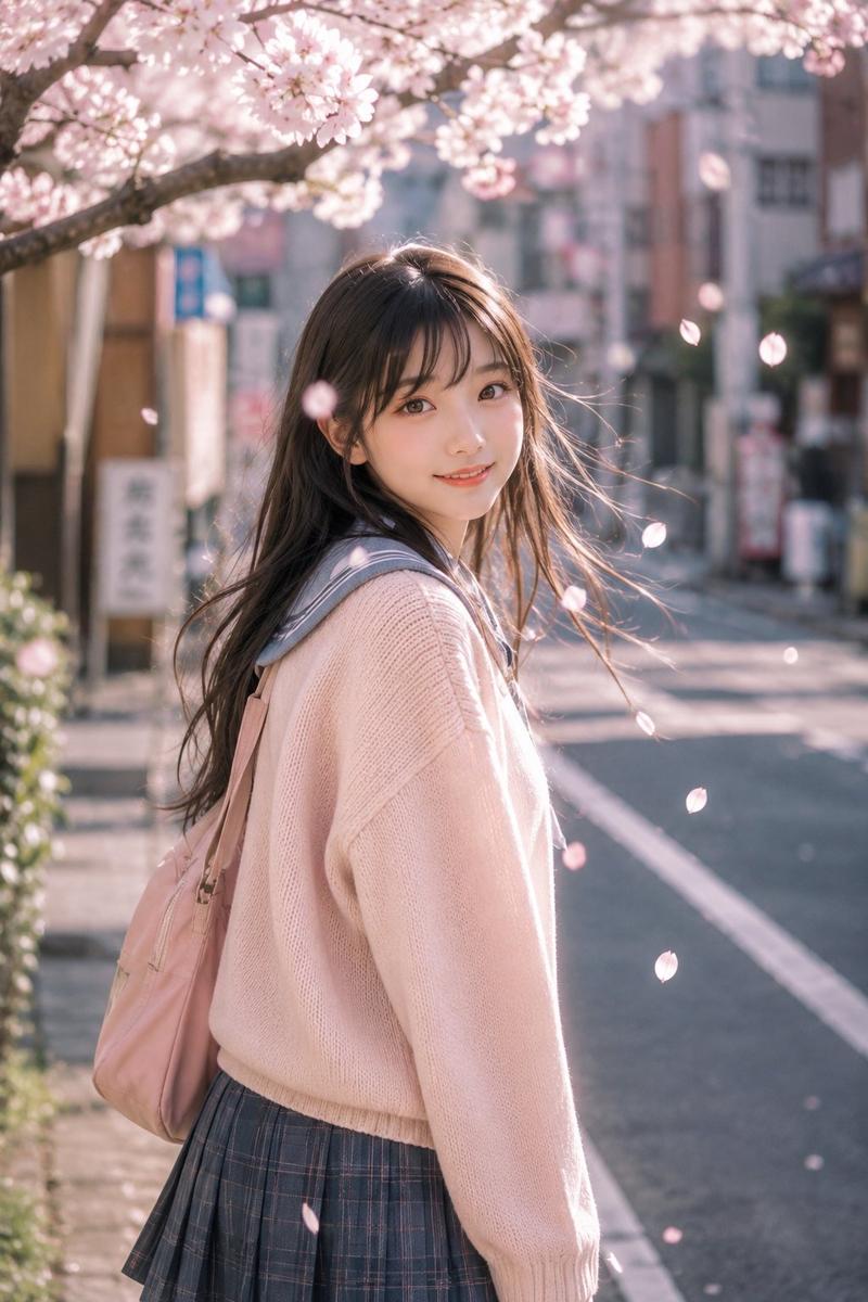 樱花季东京街头可爱日本少女