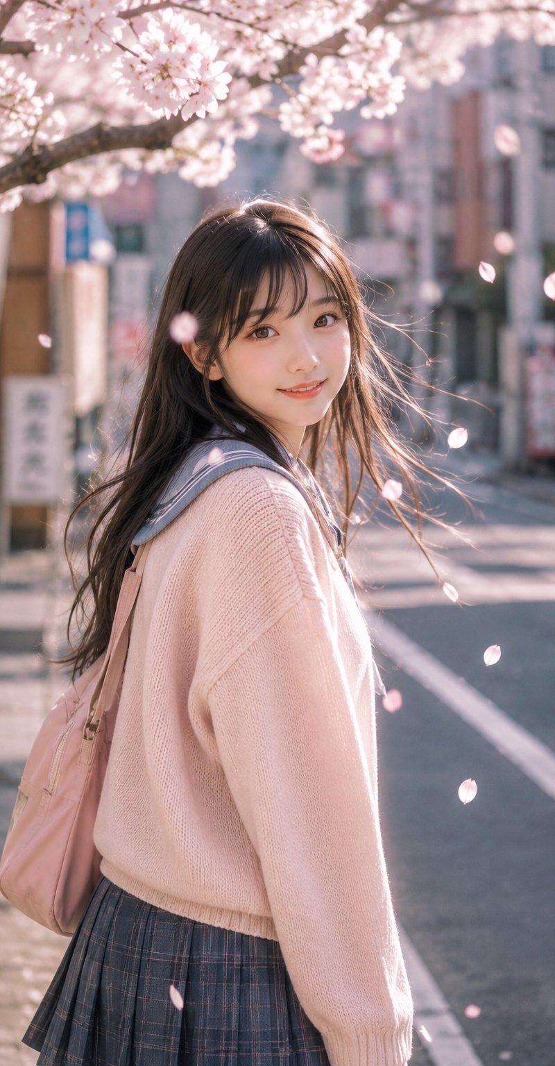 樱花季东京街头可爱日本少女