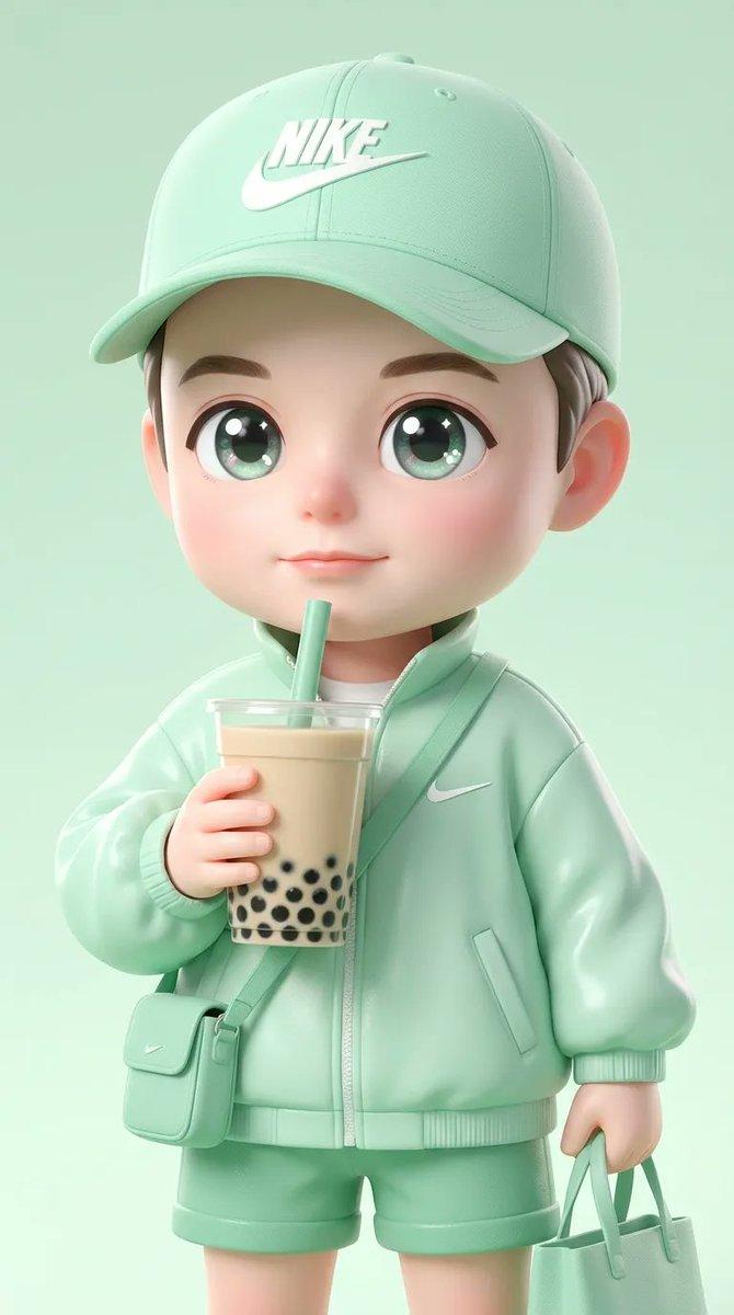 超萌皮克斯风薄荷绿运动系Q版少女