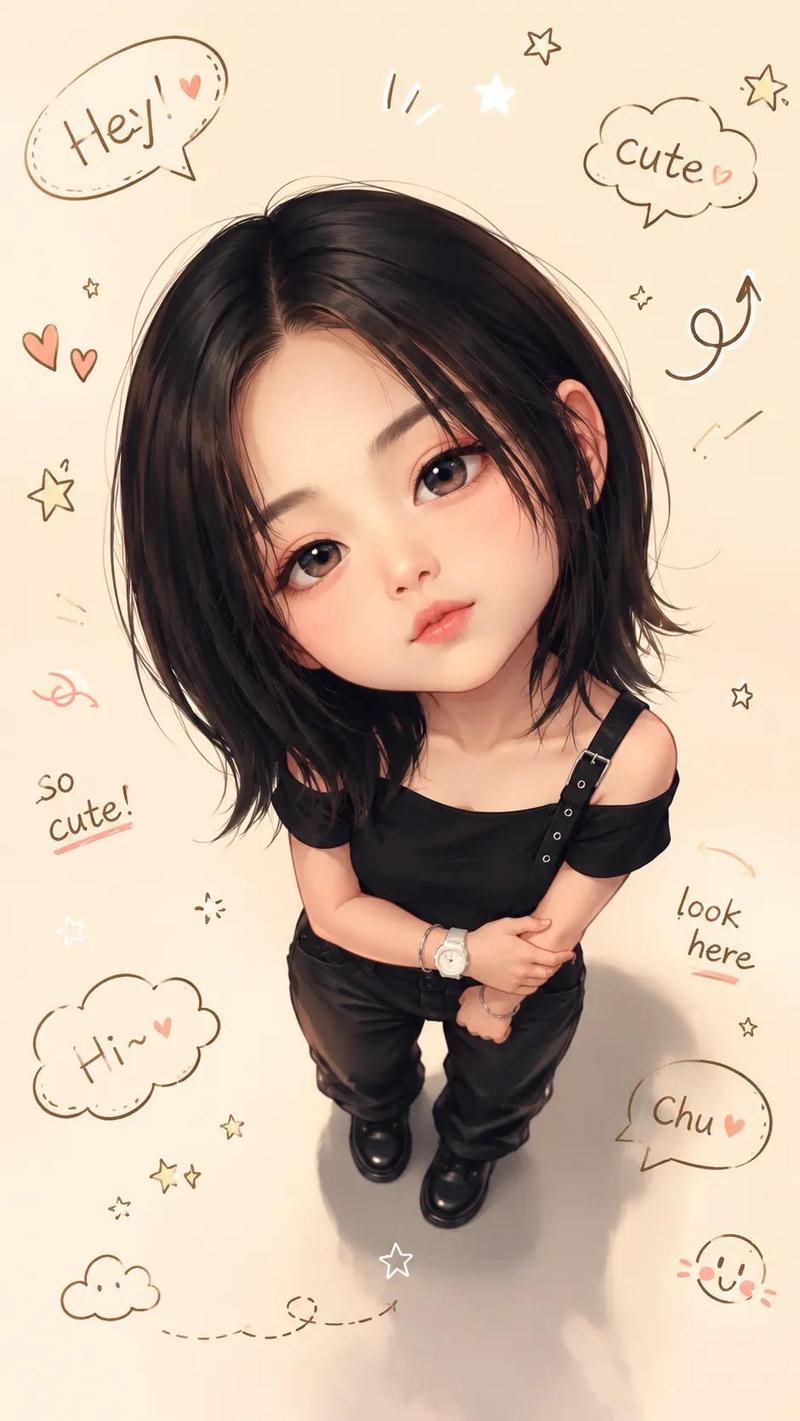 可爱半写实Q版大头贴插画提示词