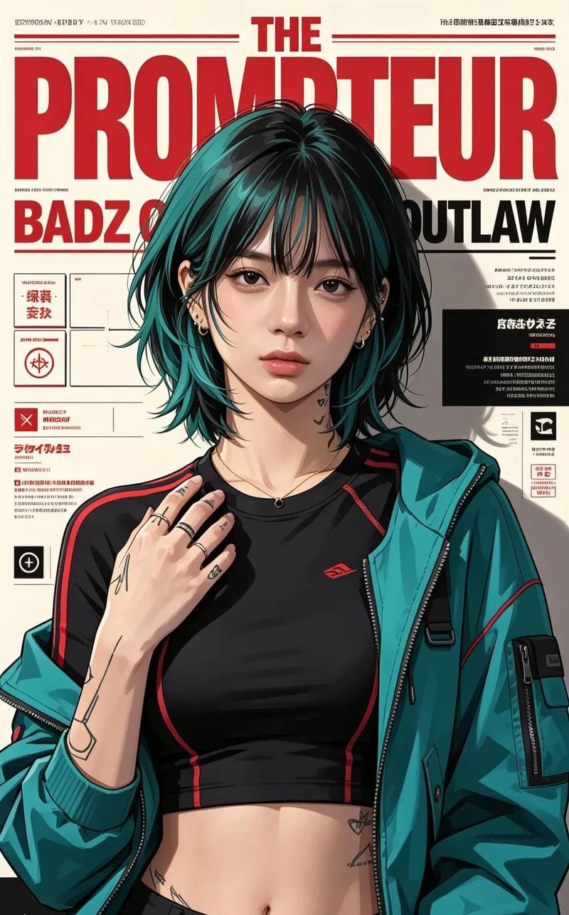 赛博朋克风时尚杂志封面女性插画