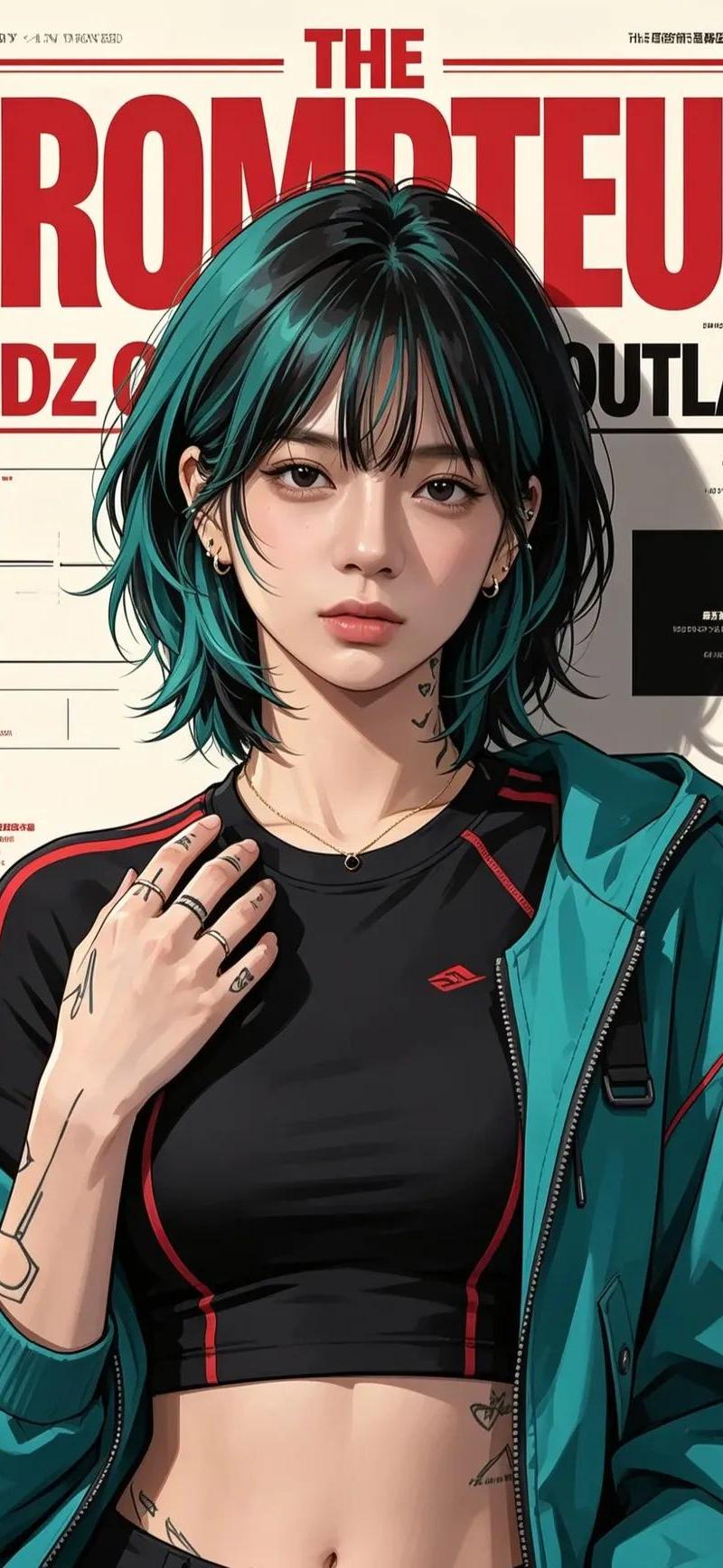 赛博朋克风时尚杂志封面女性插画