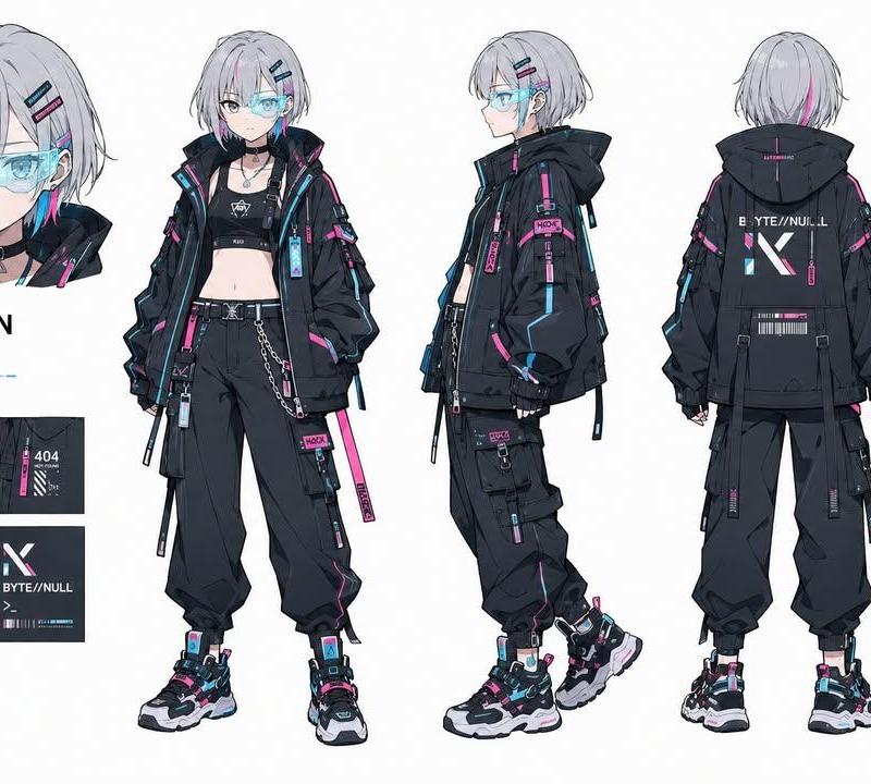 赛博朋克天才黑客少女角色设计表