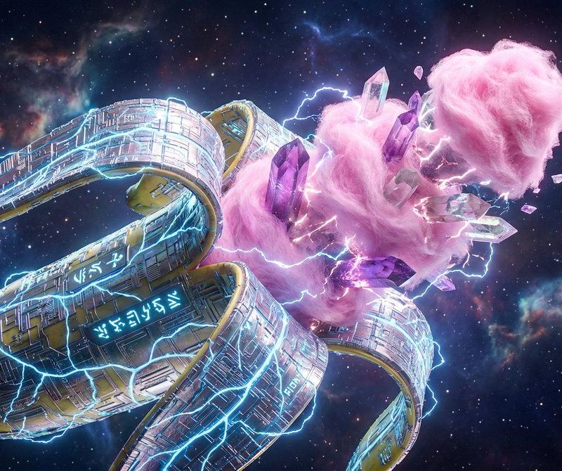赛博朋克风纳米电路裂变香蕉与星云