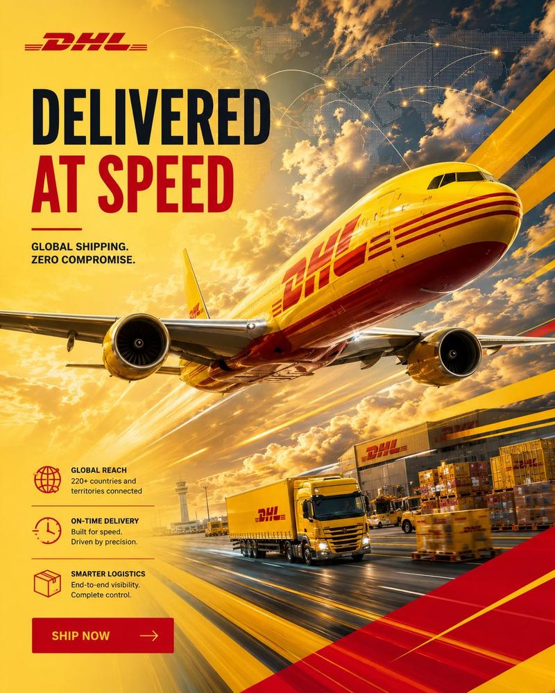 DHL全球物流高端创意广告海报设计提示词