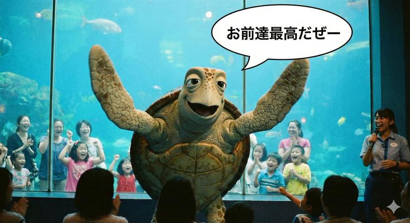 迪士尼风格海龟举双鳍欢呼雀跃