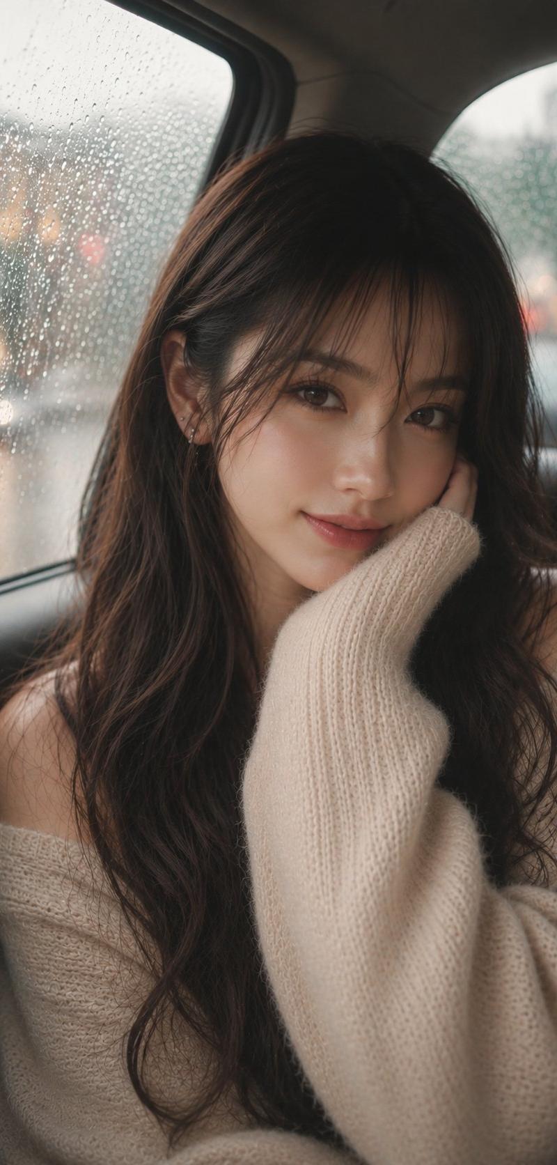梦幻雨天车载少女电影感写实人像