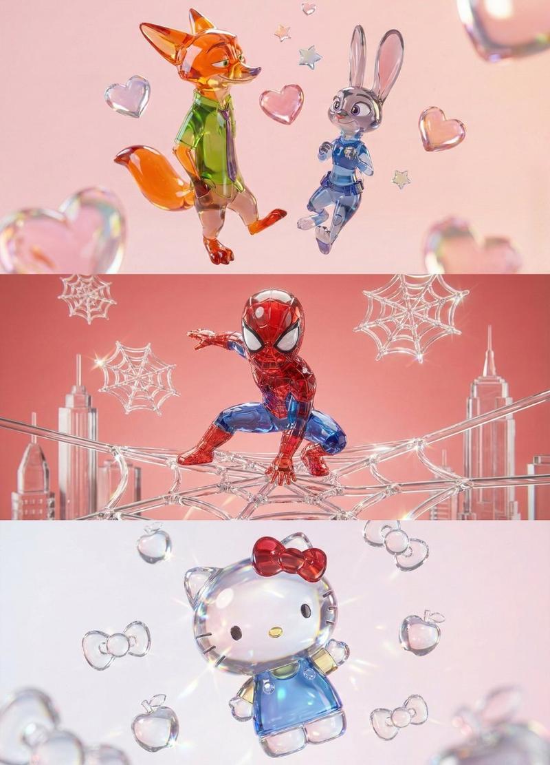 梦幻晶莹彩色玻璃公仔3D渲染