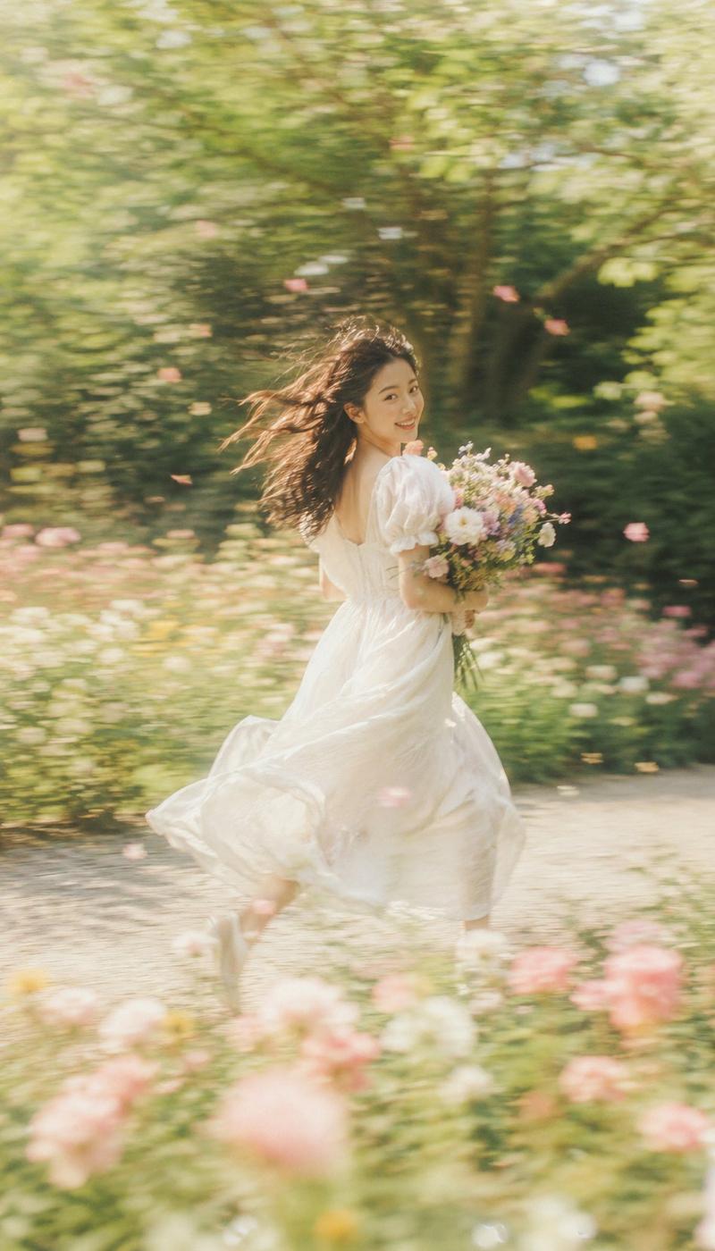 梦幻慢门花园肖像摄影梦幻的她