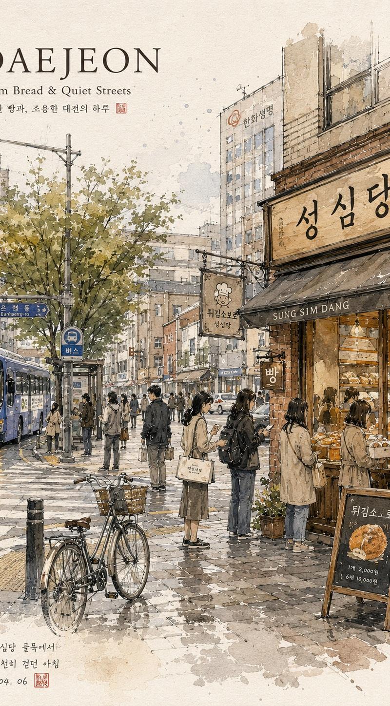 治愈系韩国街景水彩旅行手帐插画