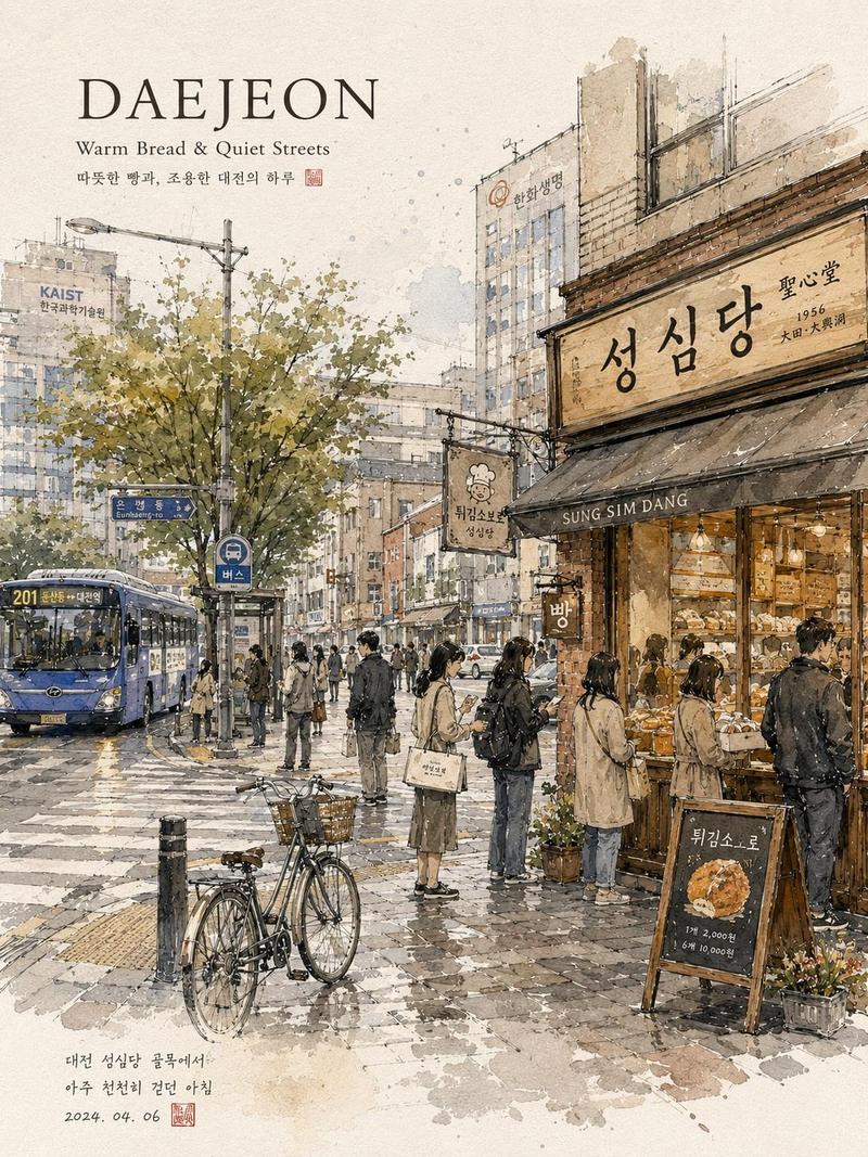 治愈系韩国街景水彩旅行手帐插画