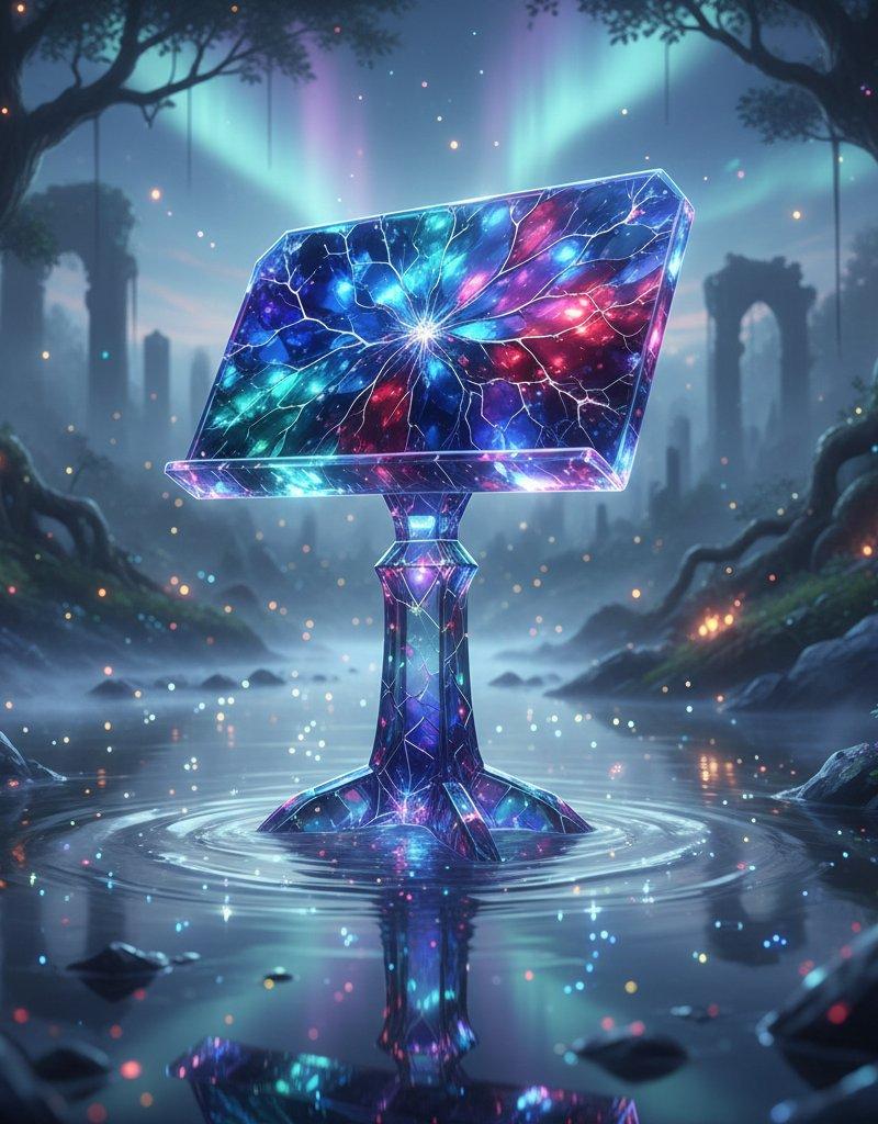 梦幻水畔的璀璨水晶乐谱架