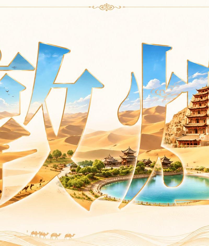 敦煌中文字体遮罩城市景观海报