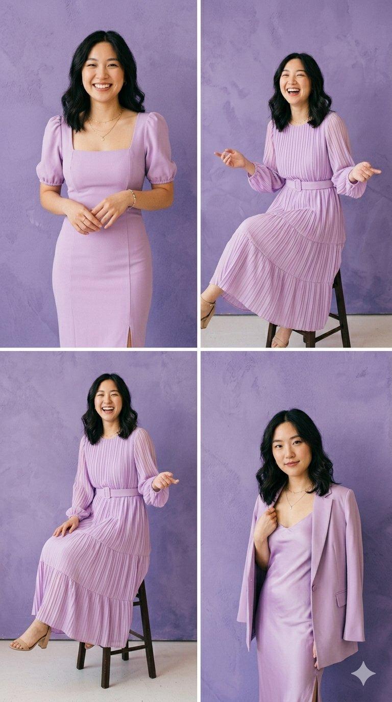 东亚女性薰衣草色调时尚摄影拼贴