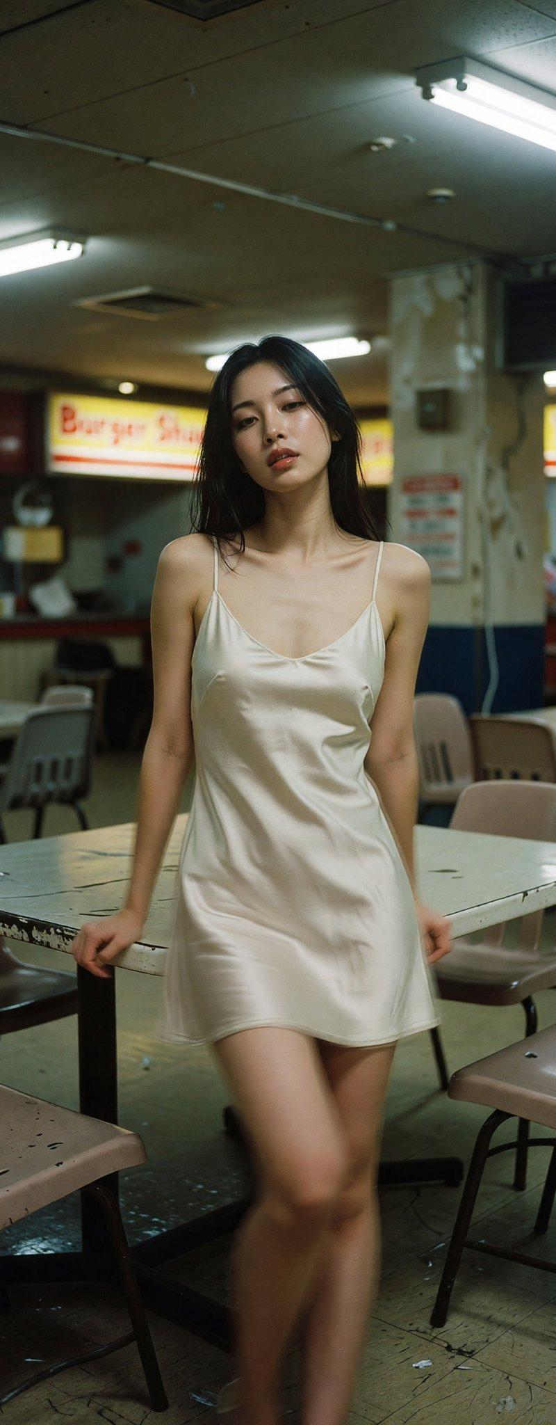 复古胶片感丝绸裙东亚女性人像