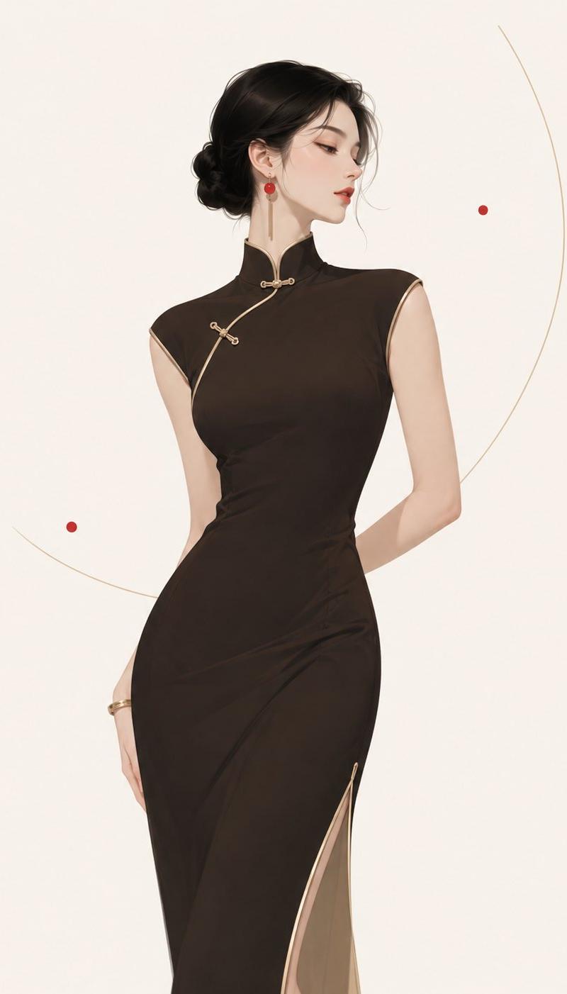 东方优雅极简改良旗袍女性插画