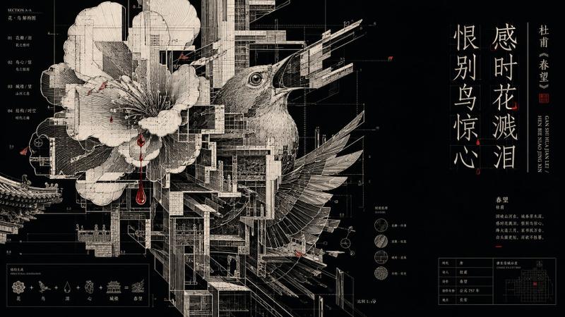 东方秩序感精密线描信息海报独立寒秋