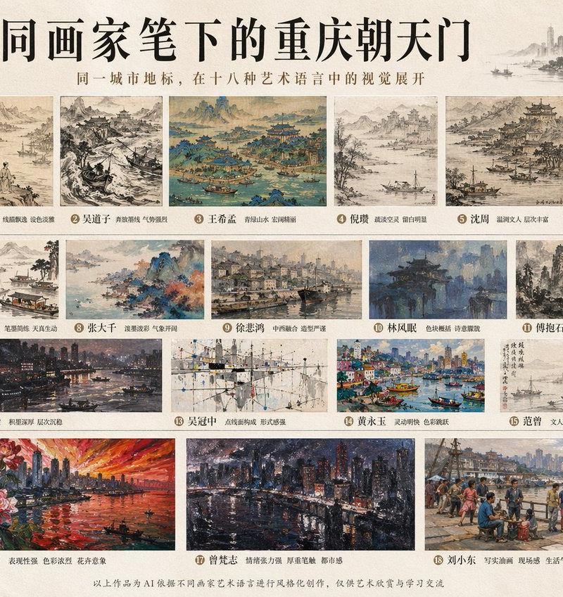十八名家丹青绘山城朝天门