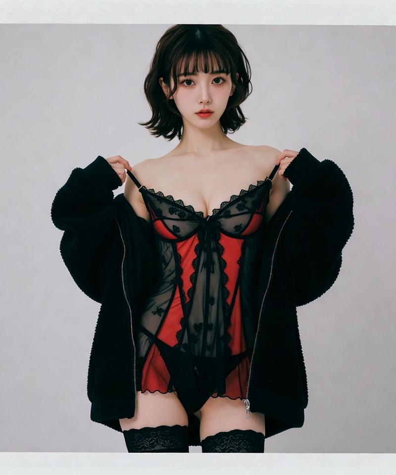 黑色毛绒外套优雅日韩女性人像