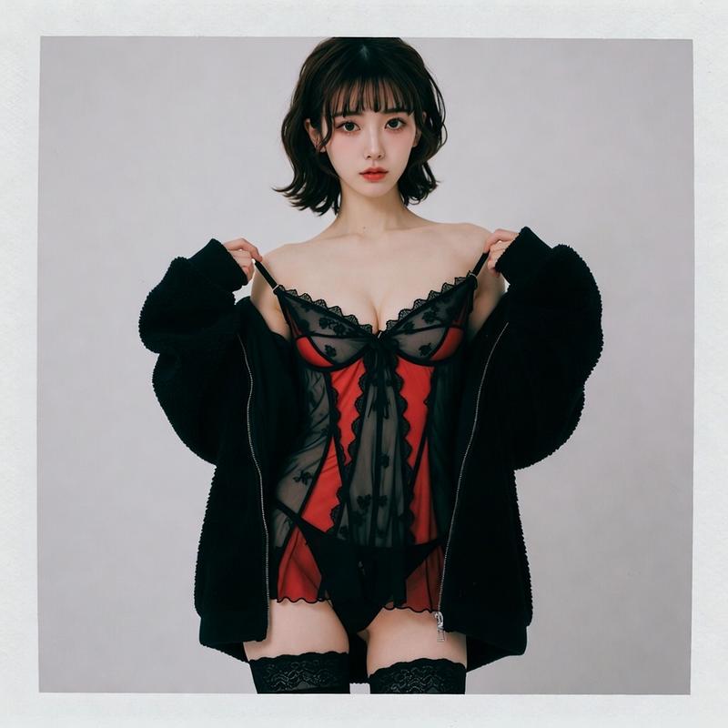 黑色毛绒外套优雅日韩女性人像