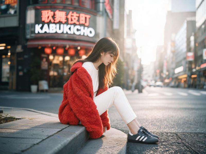 歌舞伎町红衣优雅日韩女性全身照