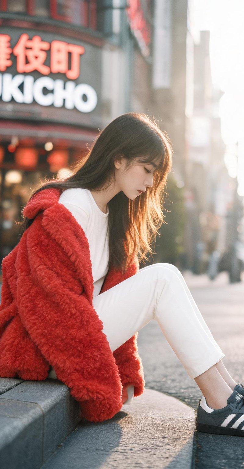 歌舞伎町红衣优雅日韩女性全身照